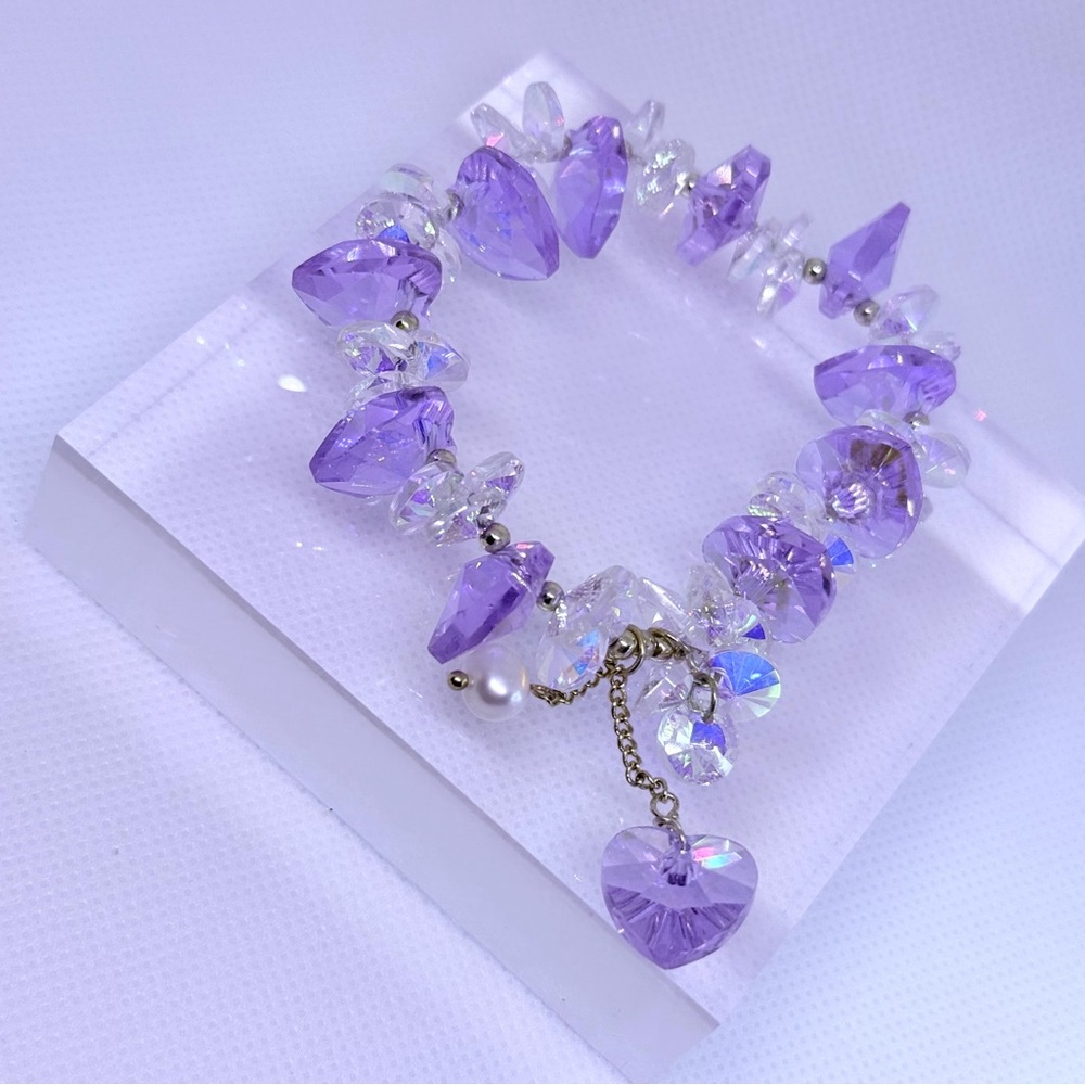 Purple and Silver Amethyst Crystal Bracelet